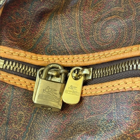 ETRO 1992 Vintage Boston Bag Paisley PVC Leather Duffle with Strap Lock and Key - Picture 3 of 16